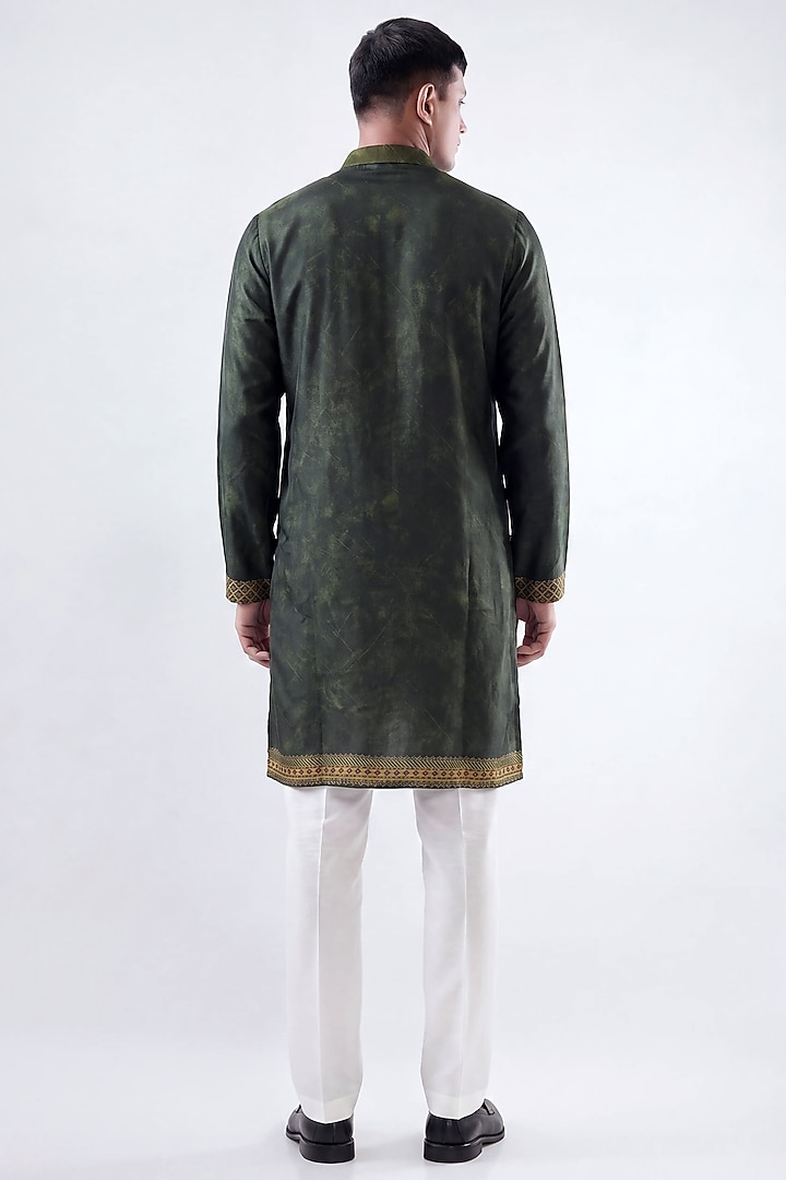 Olive Green Banarasi Silk Chanderi Kurta by Raw & Rustic by Niti Bothra at Pernia's Pop Up Shop