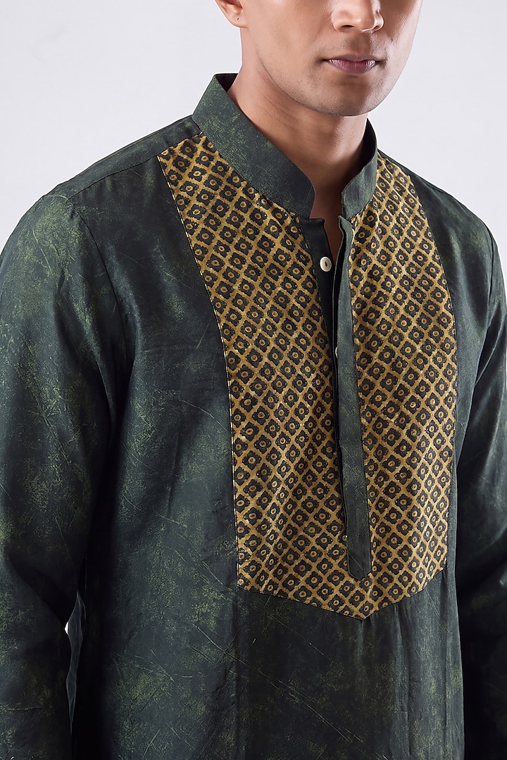 Olive Green Banarasi Silk Chanderi Kurta by Raw & Rustic by Niti Bothra at Pernia's Pop Up Shop