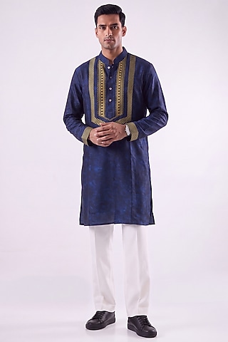 Blue Banarasi Silk Chanderi Kurta by raw & rustic by niti bothra