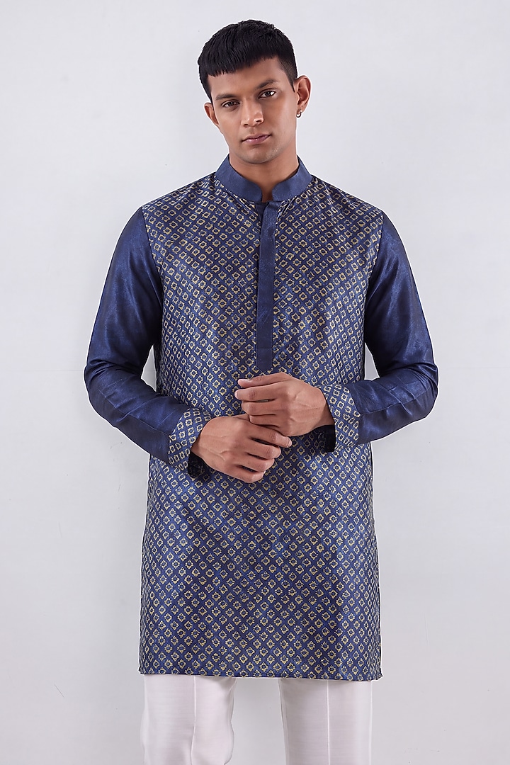 Blue Banarasi Silk Chanderi Kurta by Raw & Rustic by Niti Bothra at Pernia's Pop Up Shop