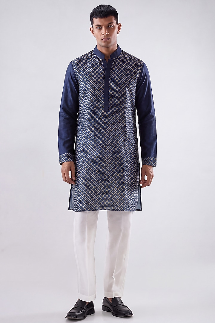 Blue Banarasi Silk Chanderi Kurta by Raw & Rustic by Niti Bothra at Pernia's Pop Up Shop