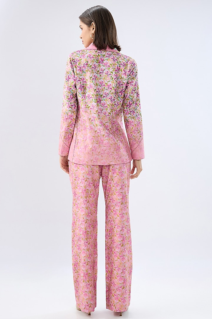 Pink Linen Cotton Floral Printed Blazer Set by Raw & Rustic by Niti Bothra at Pernia's Pop Up Shop