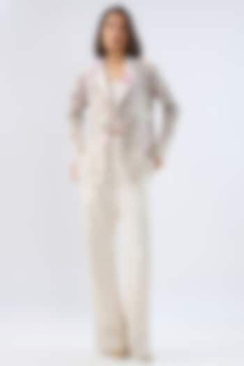 Ivory Linen Cotton Floral Printed Blazer Set by Raw & Rustic by Niti Bothra at Pernia's Pop Up Shop
