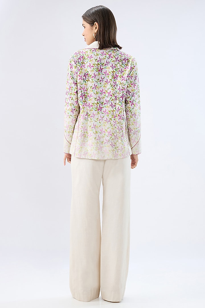 Ivory Linen Cotton Floral Printed Blazer Set by Raw & Rustic by Niti Bothra at Pernia's Pop Up Shop