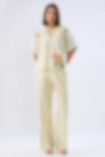 Ivory Linen Cotton Floral Printed Co-Ord Set by Raw & Rustic by Niti Bothra at Pernia's Pop Up Shop