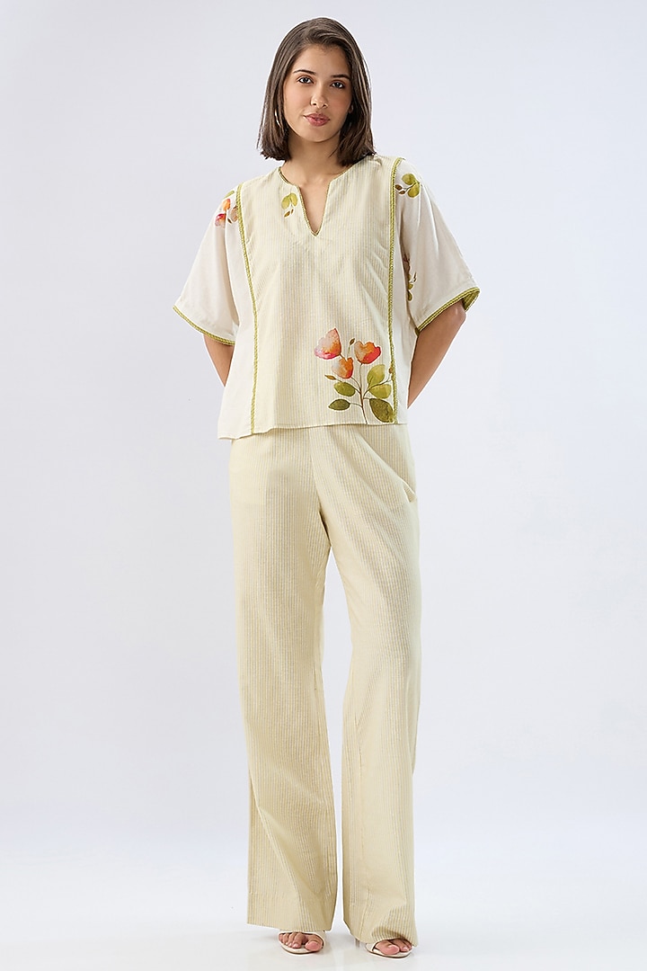 Ivory Linen Cotton Floral Printed Co-Ord Set by Raw & Rustic by Niti Bothra at Pernia's Pop Up Shop
