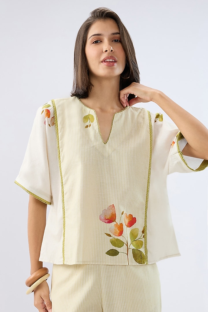 Ivory Linen Cotton Floral Printed Co-Ord Set by Raw & Rustic by Niti Bothra at Pernia's Pop Up Shop