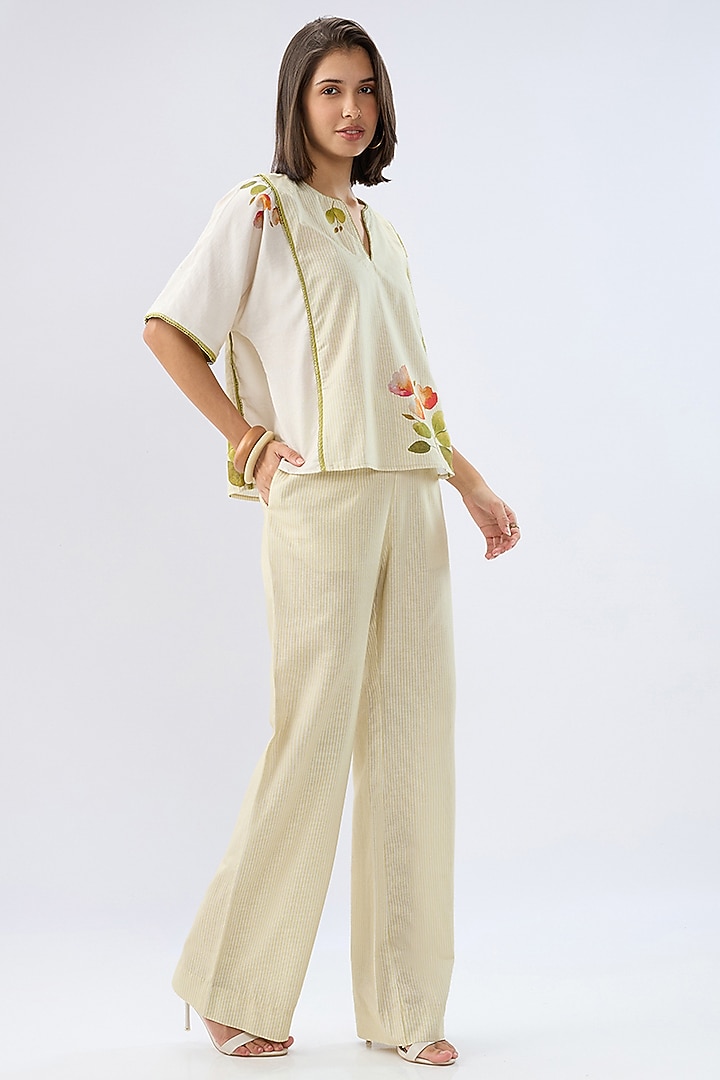 Ivory Linen Cotton Floral Printed Co-Ord Set by Raw & Rustic by Niti Bothra at Pernia's Pop Up Shop