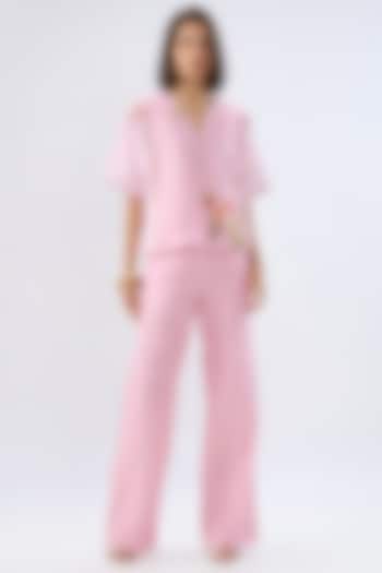 Pink Linen Cotton Floral Printed Co-Ord Set by Raw & Rustic by Niti Bothra at Pernia's Pop Up Shop