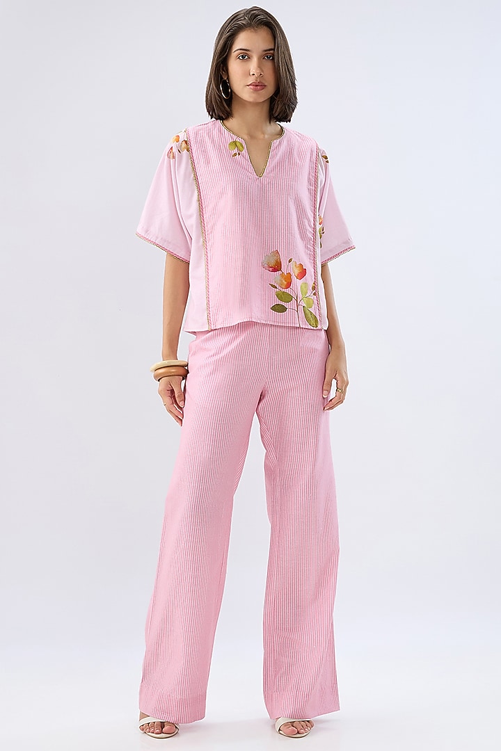 Pink Linen Cotton Floral Printed Co-Ord Set by Raw & Rustic by Niti Bothra at Pernia's Pop Up Shop