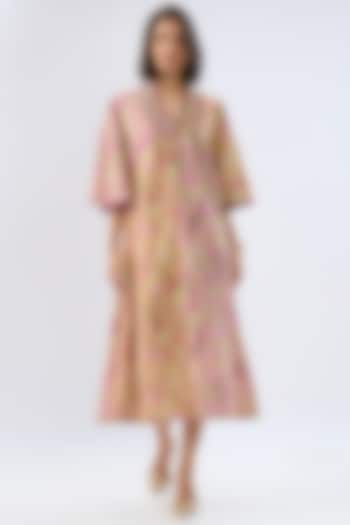 Pink Linen Cotton Floral Printed A-Line Midi Summer Dress by Raw & Rustic by Niti Bothra at Pernia's Pop Up Shop