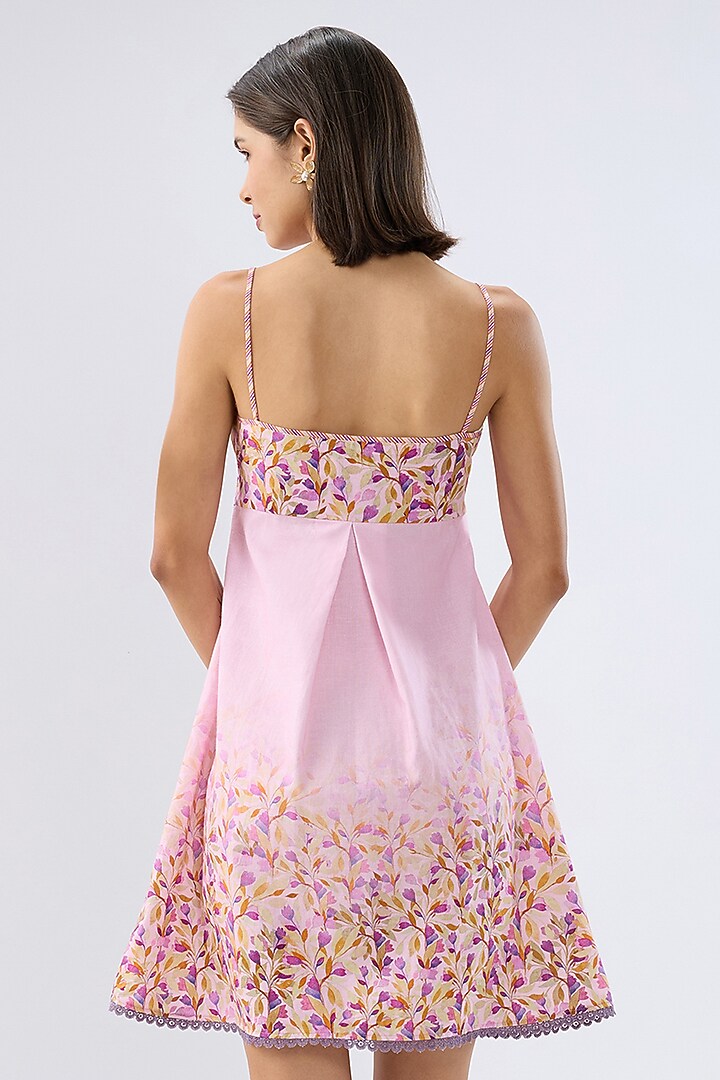 Pink Linen Cotton Floral Printed Mini Summer Dress by Raw & Rustic by Niti Bothra at Pernia's Pop Up Shop