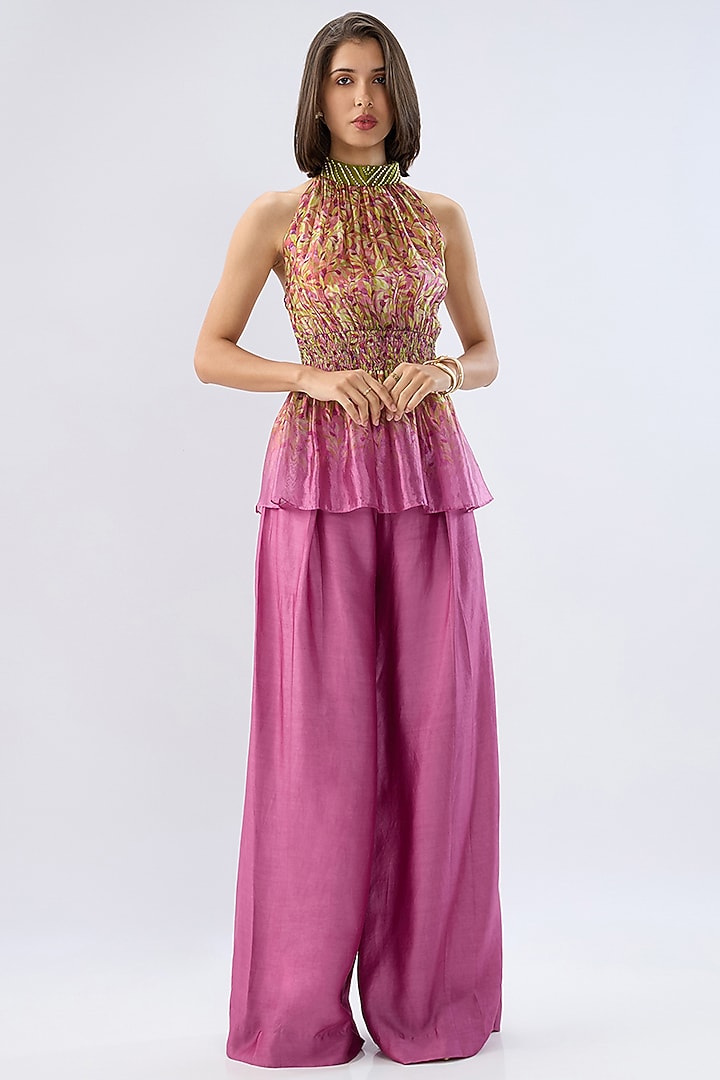 Pink Organza & Silk Tencel Embroidered Co-Ord Set by Raw & Rustic by Niti Bothra at Pernia's Pop Up Shop