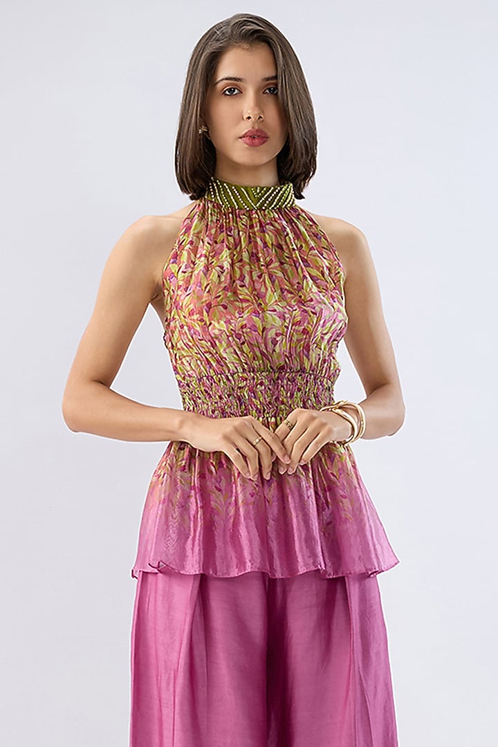 Pink Organza & Silk Tencel Embroidered Co-Ord Set by Raw & Rustic by Niti Bothra at Pernia's Pop Up Shop