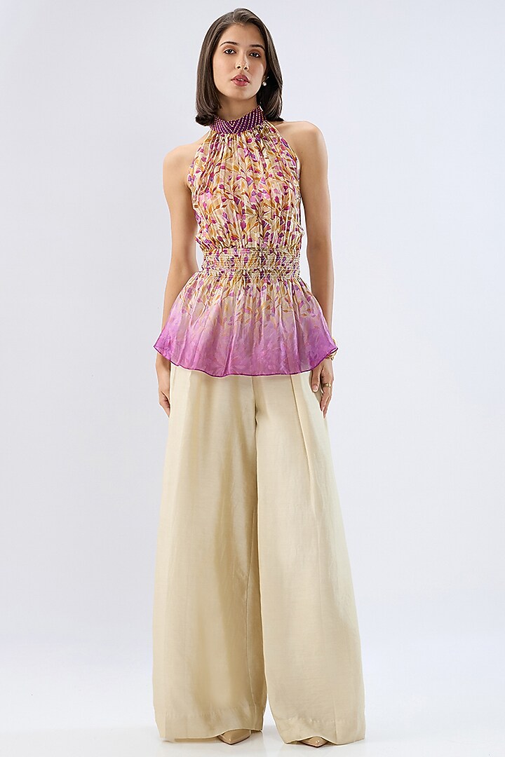 Ivory Organza & Silk Tencel Embroidered Co-Ord Set by Raw & Rustic by Niti Bothra at Pernia's Pop Up Shop