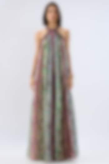 Multi-Colored Organza Floral Printed Maxi Vacation Dress by Raw & Rustic by Niti Bothra at Pernia's Pop Up Shop
