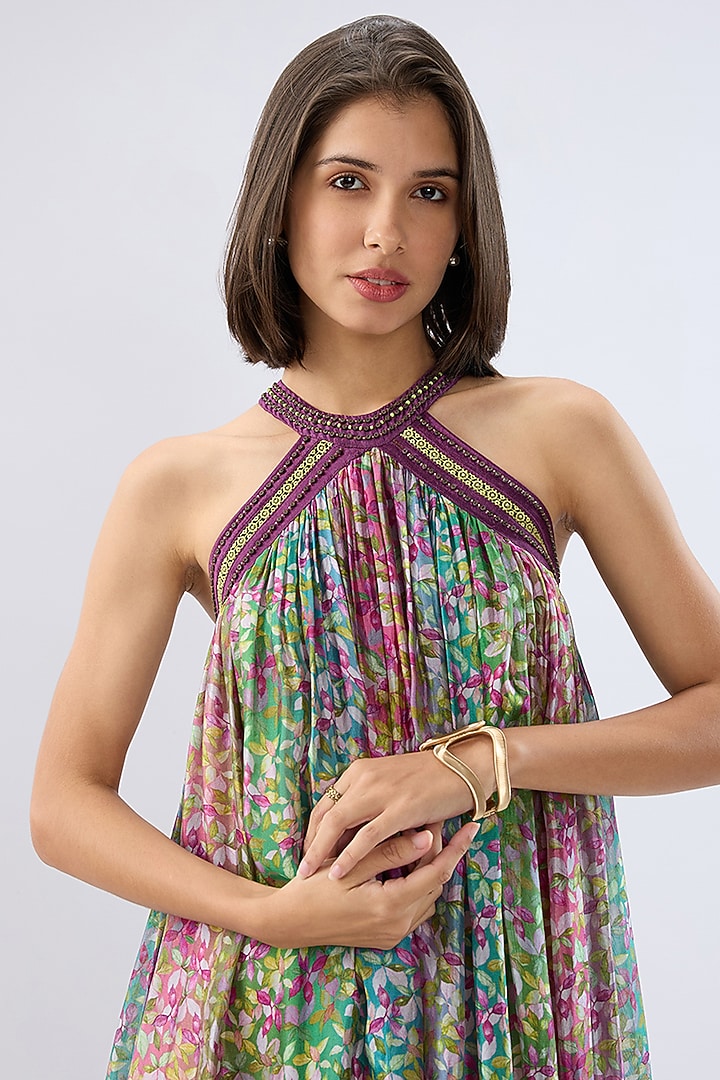 Multi-Colored Organza Floral Printed Maxi Vacation Dress by Raw & Rustic by Niti Bothra at Pernia's Pop Up Shop