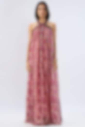 Pink Organza Floral Printed Maxi Vacation Dress by Raw & Rustic by Niti Bothra at Pernia's Pop Up Shop