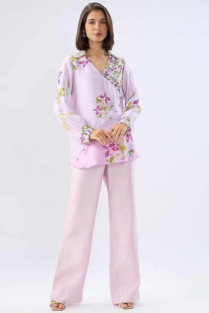 Periwinkle Silk Tencel Floral Printed Co-Ord Set by Raw & Rustic by Niti Bothra at Pernia's Pop Up Shop