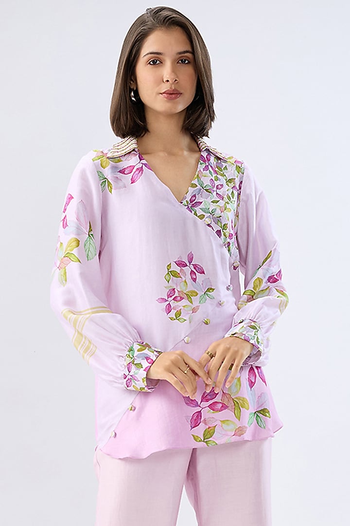 Periwinkle Silk Tencel Floral Printed Co-Ord Set by Raw & Rustic by Niti Bothra at Pernia's Pop Up Shop