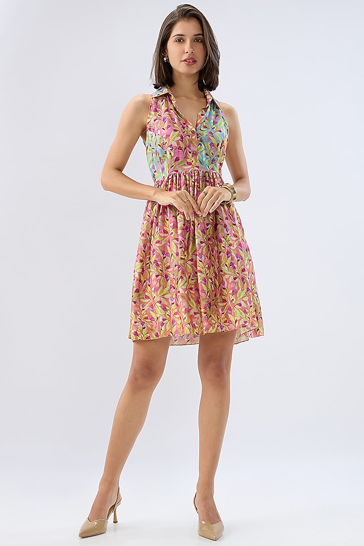 Multi-Colored Silk Tencel Floral Printed Mini Summer Dress by Raw & Rustic by Niti Bothra at Pernia's Pop Up Shop