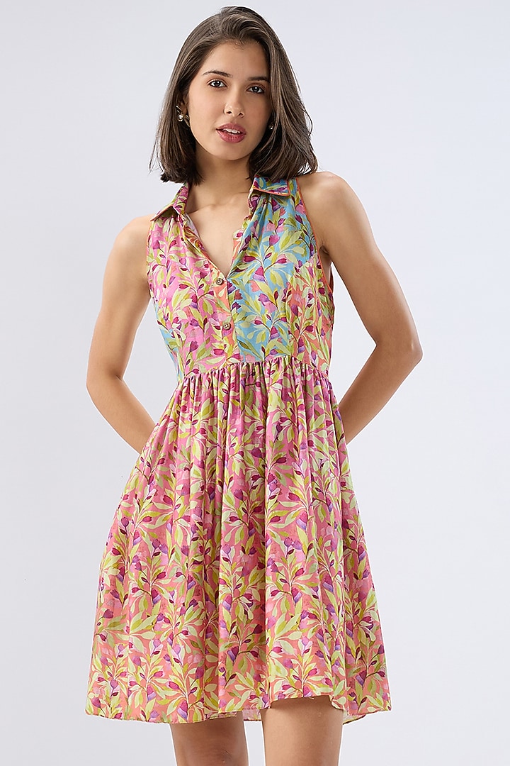 Multi-Colored Silk Tencel Floral Printed Mini Summer Dress by Raw & Rustic by Niti Bothra at Pernia's Pop Up Shop