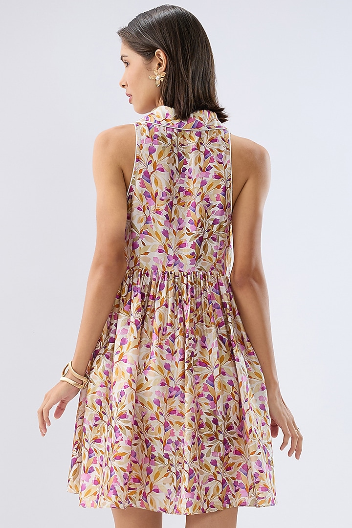 Ivory Silk Tencel Floral Printed Mini Summer Dress by Raw & Rustic by Niti Bothra at Pernia's Pop Up Shop