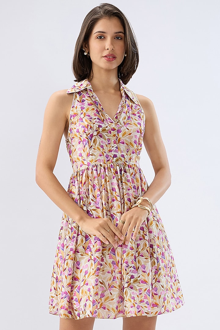 Ivory Silk Tencel Floral Printed Mini Summer Dress by Raw & Rustic by Niti Bothra at Pernia's Pop Up Shop