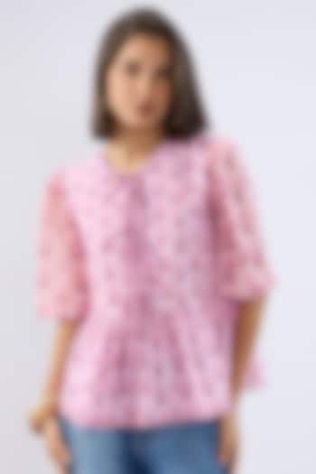 Pink Linen Cotton Floral Printed Peplum Top by Raw & Rustic by Niti Bothra at Pernia's Pop Up Shop