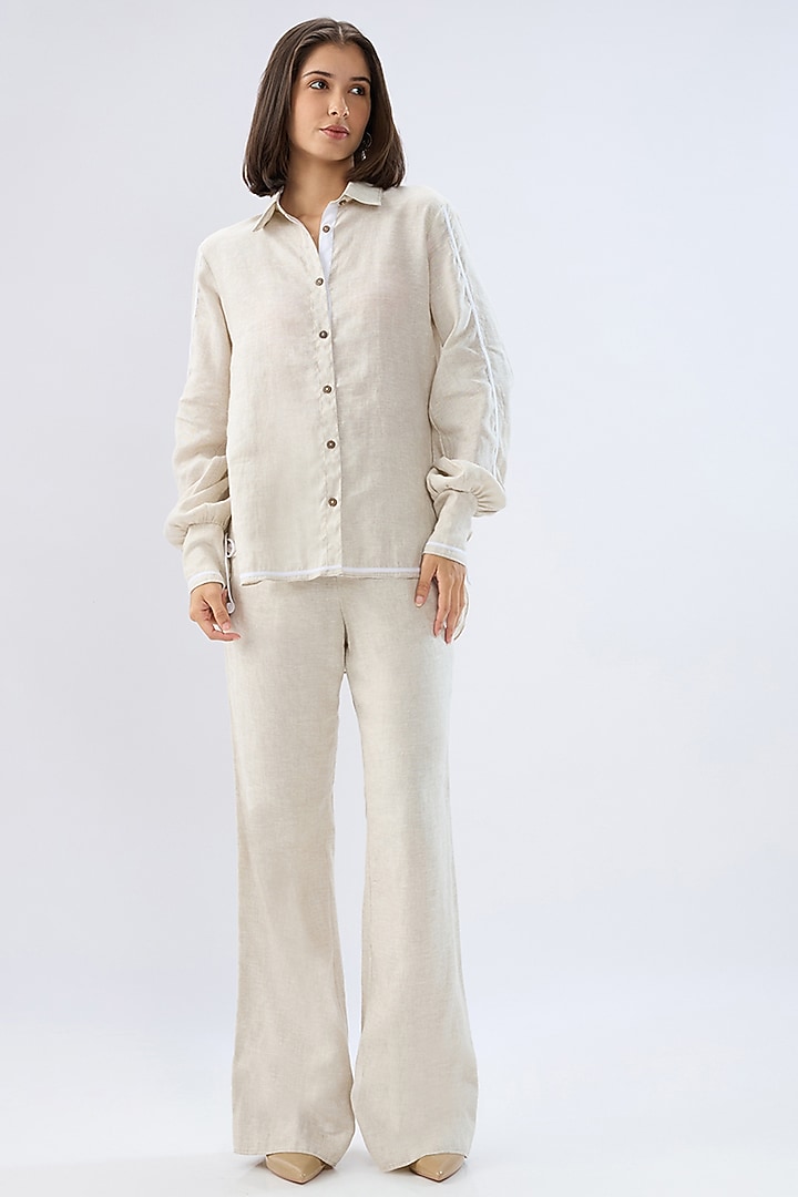 Beige Linen Co-Ord Set by Raw & Rustic by Niti Bothra at Pernia's Pop Up Shop