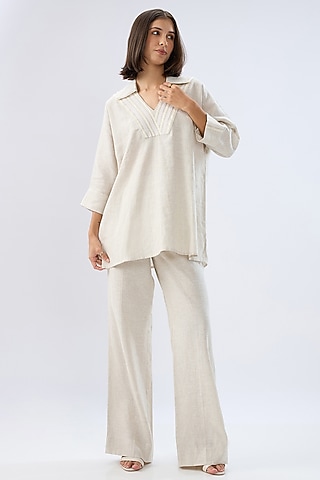 Beige Linen Co-Ord Set by Raw & Rustic by Niti Bothra