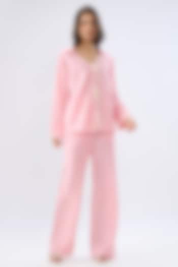 Pink Linen Tie-Up Co-Ord Set by Raw & Rustic by Niti Bothra at Pernia's Pop Up Shop