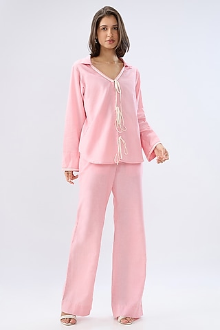 Pink Linen Tie-Up Co-Ord Set by Raw & Rustic by Niti Bothra