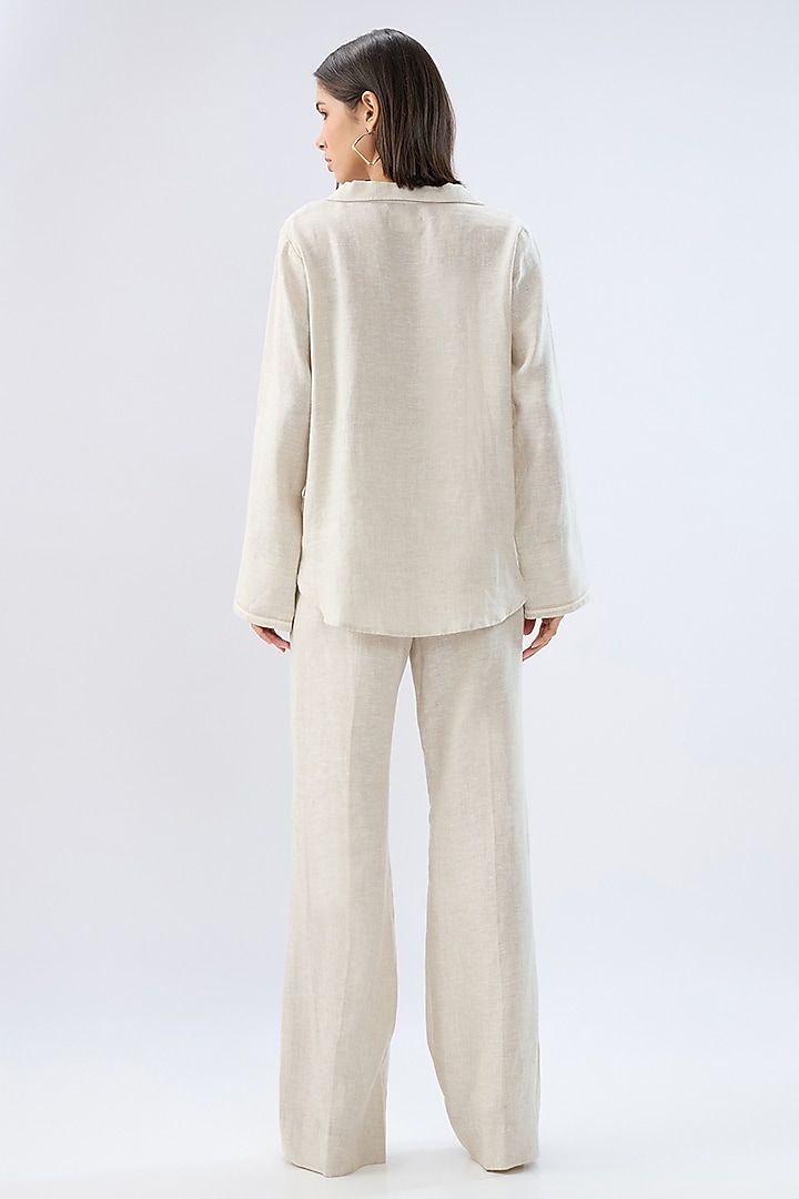 Beige Linen Tie-Up Co-Ord Set by Raw & Rustic by Niti Bothra at Pernia's Pop Up Shop
