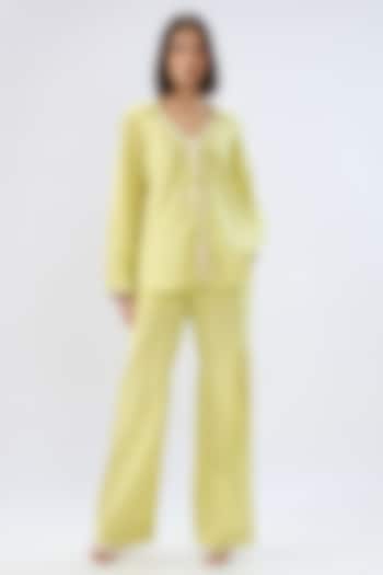 Green Linen Tie-Up Co-Ord Set by Raw & Rustic by Niti Bothra at Pernia's Pop Up Shop