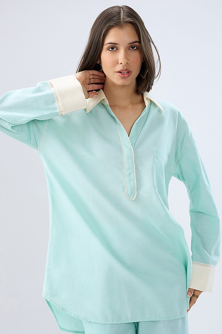 Blue Linen Co-Ord Set by Raw & Rustic by Niti Bothra at Pernia's Pop Up Shop
