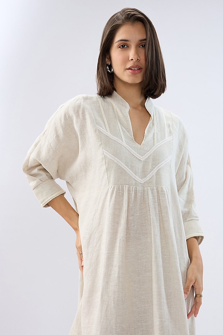 Beige Linen Midi Tunic Summer Dress by Raw & Rustic by Niti Bothra at Pernia's Pop Up Shop