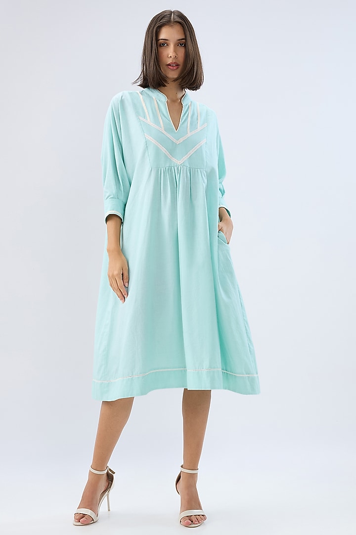 Blue Linen Midi Tunic Summer Dress by Raw & Rustic by Niti Bothra at Pernia's Pop Up Shop