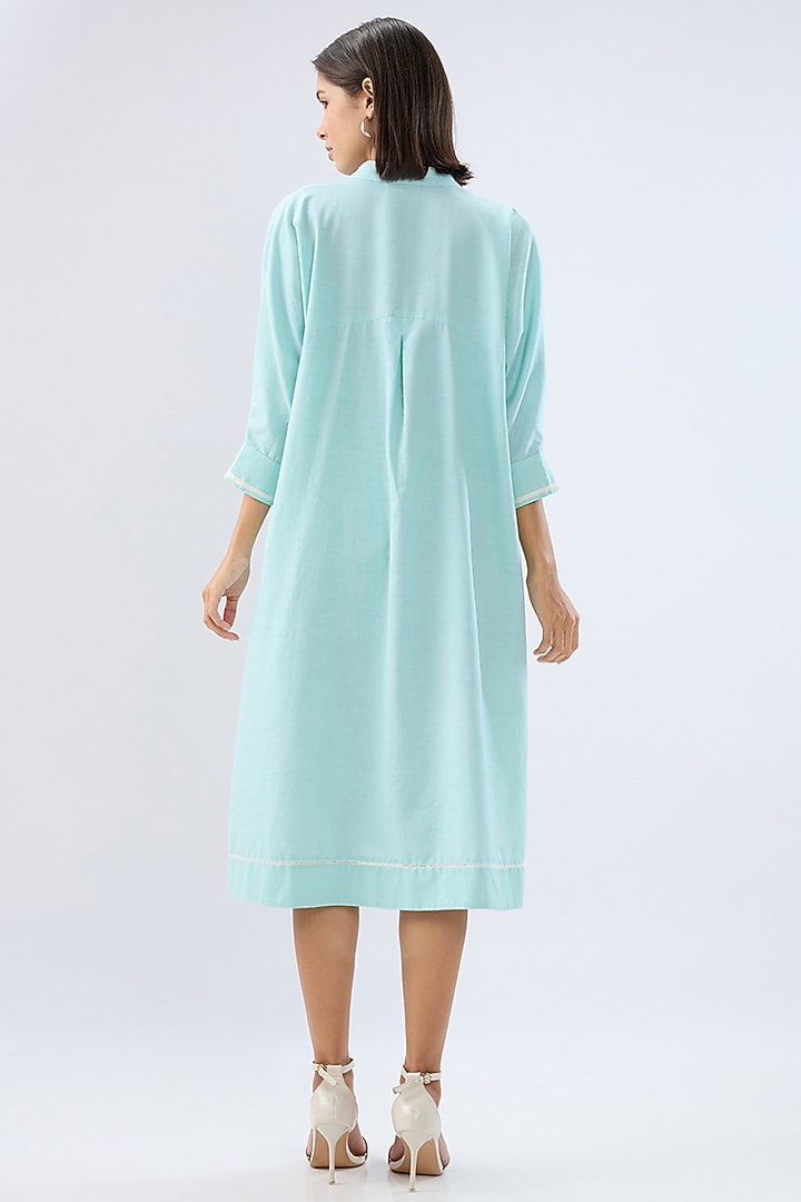 Blue Linen Midi Tunic Summer Dress by Raw & Rustic by Niti Bothra at Pernia's Pop Up Shop