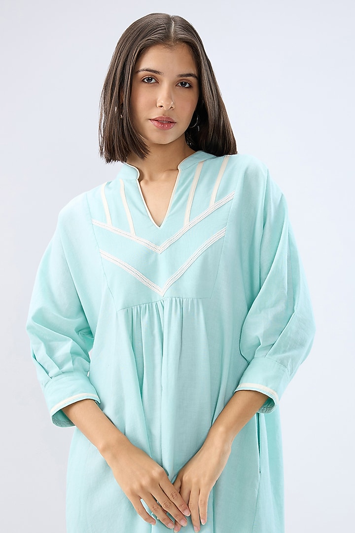 Blue Linen Midi Tunic Summer Dress by Raw & Rustic by Niti Bothra at Pernia's Pop Up Shop