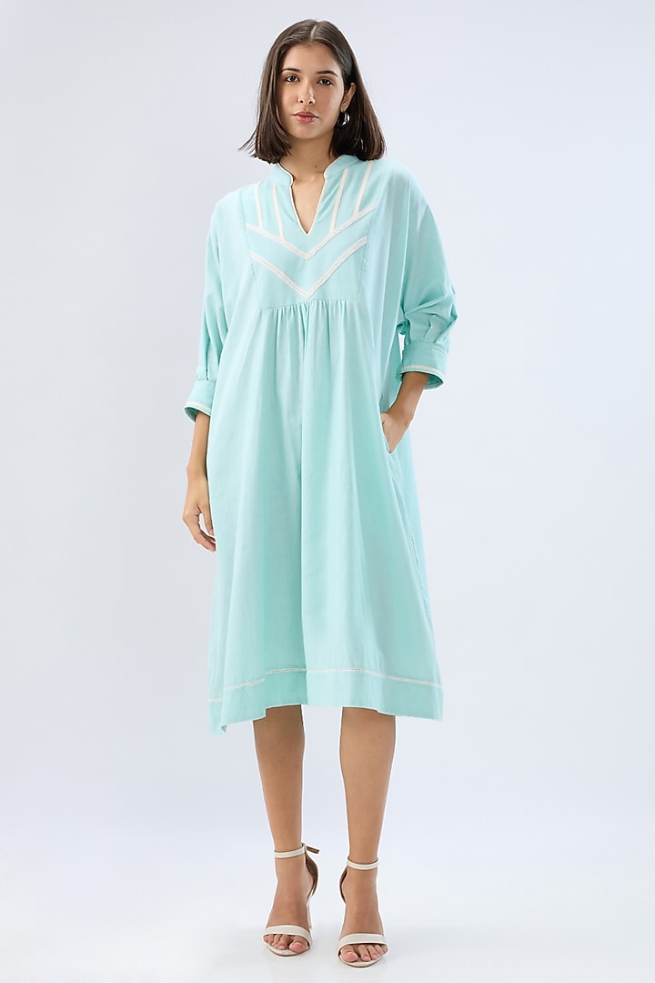 Blue Linen Midi Tunic Summer Dress by Raw & Rustic by Niti Bothra at Pernia's Pop Up Shop