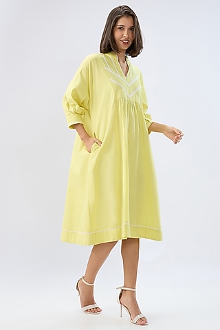 Green Linen Midi Tunic Dress by Raw & Rustic by Niti Bothra