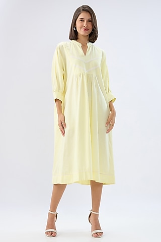 Yellow Linen Midi Tunic Dress by Raw & Rustic by Niti Bothra