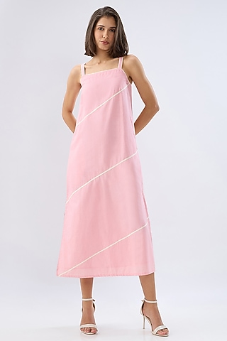 Pink Linen Midi Sleeveless Dress by Raw & Rustic by Niti Bothra