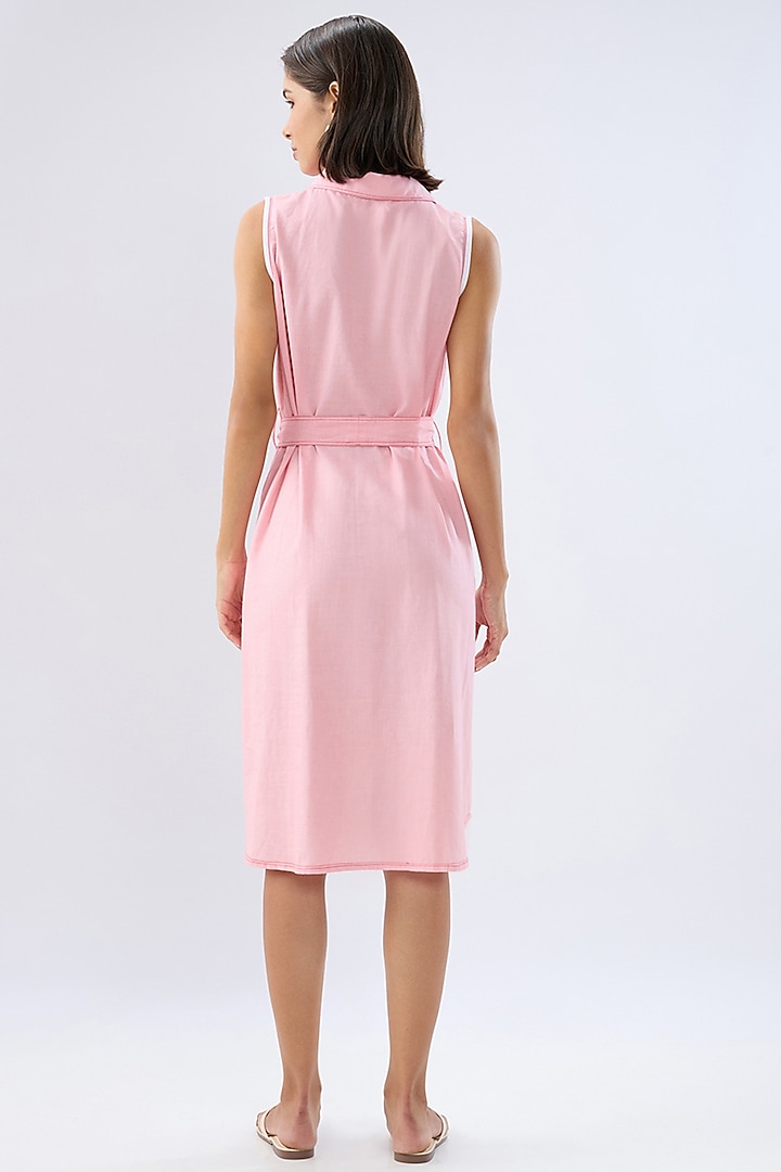 Pink Linen Midi Sleeveless A-Line Summer Dress by Raw & Rustic by Niti Bothra at Pernia's Pop Up Shop