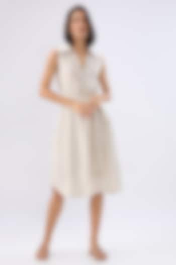 Beige Linen Midi Sleeveless A-Line Summer Dress by Raw & Rustic by Niti Bothra at Pernia's Pop Up Shop
