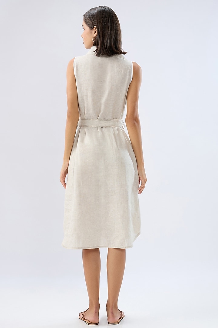 Beige Linen Midi Sleeveless A-Line Summer Dress by Raw & Rustic by Niti Bothra at Pernia's Pop Up Shop