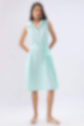 Blue Linen Midi Sleeveless A-Line Summer Dress by Raw & Rustic by Niti Bothra at Pernia's Pop Up Shop