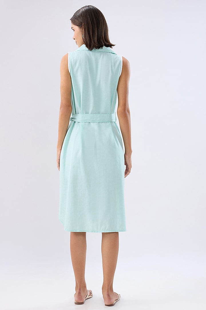 Blue Linen Midi Sleeveless A-Line Summer Dress by Raw & Rustic by Niti Bothra at Pernia's Pop Up Shop