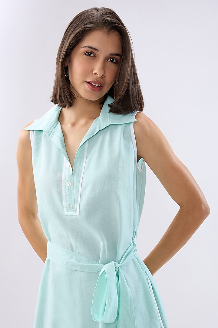 Blue Linen Midi Sleeveless A-Line Summer Dress by Raw & Rustic by Niti Bothra at Pernia's Pop Up Shop